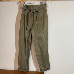 Women's Polo Ralph Lauren Olive Green Pleated Tie Waist Cuff Hem Pants Sz 8 NEW